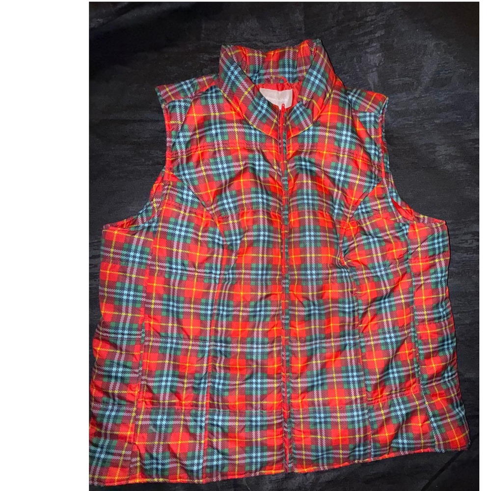 Woman Within Women's Plus Size 26/28 Red Plaid Quilted Puffer Vest Zip